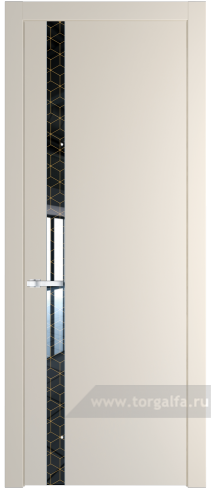 Дверь со стеклом ProfilDoors 18PW Лоран узор золото с молдингом Серебро (Кремовая Магнолия (RAL 120-04))