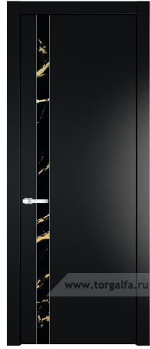 Дверь со стеклом ProfilDoors 18PW Нефи черный узор золото с молдингом Серебро (Блэк)