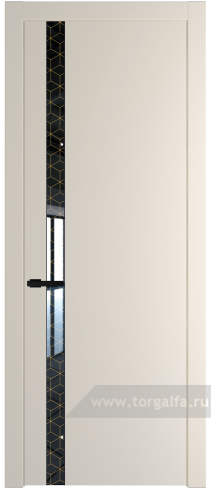 Дверь со стеклом ProfilDoors 18PW Лоран узор золото с молдингом Черный матовый (Кремовая Магнолия (RAL 120-04))