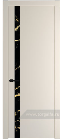 Дверь со стеклом ProfilDoors 18PW Нефи черный узор золото с молдингом Черный матовый (Кремовая Магнолия (RAL 120-04))