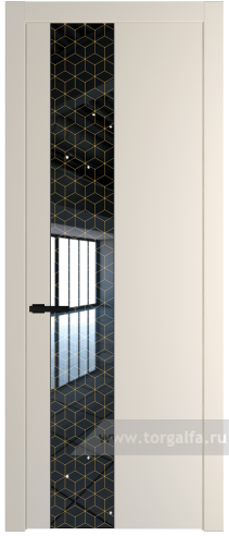 Дверь со стеклом ProfilDoors 19PW Лоран узор золото с молдингом Черный матовый (Кремовая Магнолия (RAL 120-04))