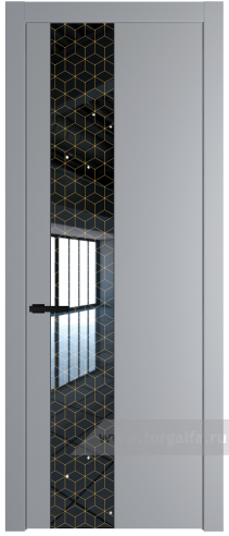 Дверь со стеклом ProfilDoors 19PW Лоран узор золото с молдингом Черный матовый (Смоки (RAL 870-02))