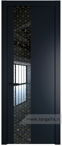Дверь со стеклом ProfilDoors 19PW Лоран узор золото с молдингом Черный матовый (Нэви Блу (RAL 7016))