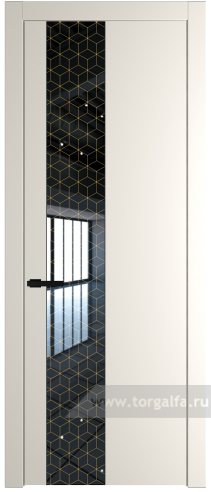 Дверь со стеклом ProfilDoors 19PW Лоран узор золото с молдингом Черный матовый (Перламутр белый)