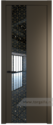 Дверь со стеклом ProfilDoors 19PW Лоран узор золото с молдингом Черный матовый (Перламутр бронза)