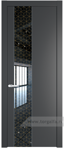 Дверь со стеклом ProfilDoors 19PW Лоран узор золото с молдингом Серебро (Графит (Pantone 425С))