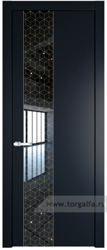 Дверь со стеклом ProfilDoors 19PW Лоран узор золото с молдингом Серебро (Нэви Блу (RAL 7016))
