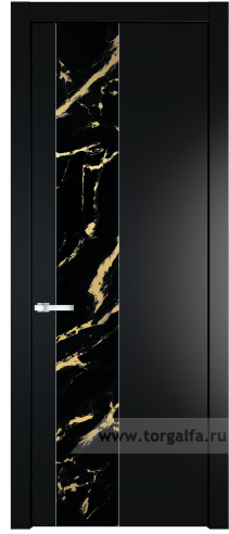Дверь со стеклом ProfilDoors 19PW Нефи черный узор золото с молдингом Серебро (Блэк)