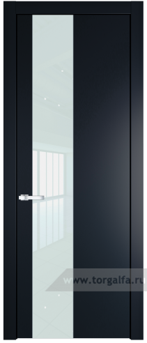 Дверь со стеклом ProfilDoors 19PW Lacobel Белый лак с молдингом Серебро (Нэви Блу (RAL 7016))
