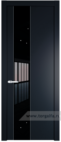 Дверь со стеклом ProfilDoors 19PW Lacobel Черный лак с молдингом Серебро (Нэви Блу (RAL 7016))