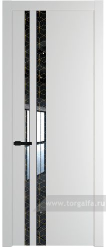 Дверь со стеклом ProfilDoors 20PW Лоран узор золото с молдингом Черный матовый (Крем Вайт (RAL 120-02))