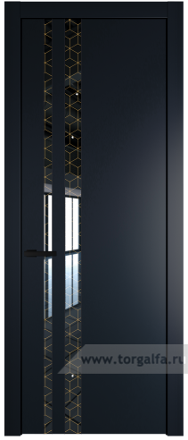 Дверь со стеклом ProfilDoors 20PW Лоран узор золото с молдингом Черный матовый (Нэви Блу (RAL 7016))