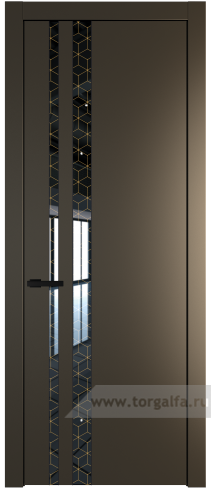 Дверь со стеклом ProfilDoors 20PW Лоран узор золото с молдингом Черный матовый (Перламутр бронза)
