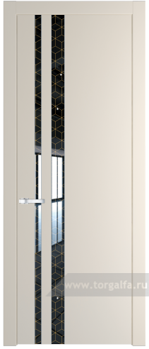 Дверь со стеклом ProfilDoors 20PW Лоран узор золото с молдингом Серебро (Кремовая Магнолия (RAL 120-04))