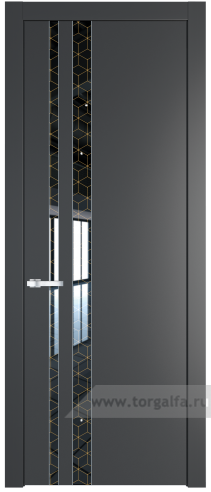 Дверь со стеклом ProfilDoors 20PW Лоран узор золото с молдингом Серебро (Графит (Pantone 425С))