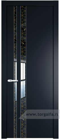 Дверь со стеклом ProfilDoors 20PW Лоран узор золото с молдингом Серебро (Нэви Блу (RAL 7016))