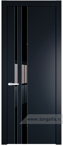 Дверь со стеклом ProfilDoors 20PW Lacobel Черный лак с молдингом Серебро (Нэви Блу (RAL 7016))
