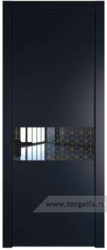 Дверь со стеклом ProfilDoors 17PA Лоран узор золото с профилем Черный матовый RAL9005 (Нэви Блу (RAL 7016))