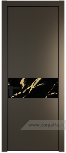 Дверь со стеклом ProfilDoors 17PA Нефи черный узор золото с профилем Черный матовый RAL9005 (Перламутр бронза)