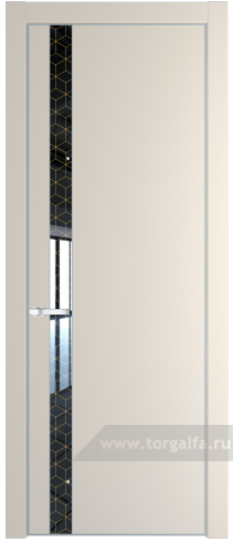 Дверь со стеклом ProfilDoors 18PA Лоран узор золото с профилем Серебро (Кремовая Магнолия (RAL 120-04))