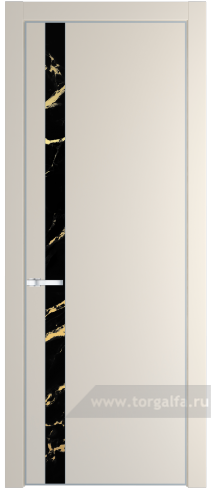 Дверь со стеклом ProfilDoors 18PA Нефи черный узор золото с профилем Серебро (Кремовая Магнолия (RAL 120-04))