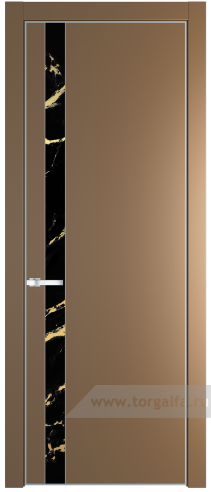 Дверь со стеклом ProfilDoors 18PA Нефи черный узор золото с профилем Серебро (Перламутр золото)