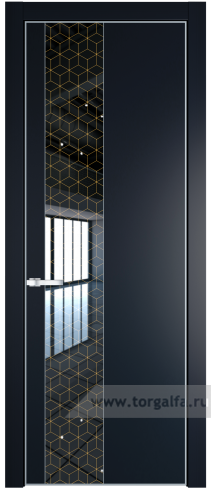 Дверь со стеклом ProfilDoors 19PA Лоран узор золото с профилем Серебро (Нэви Блу (RAL 7016))
