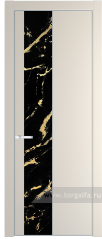 Дверь со стеклом ProfilDoors 19PA Нефи черный узор золото с профилем Серебро (Кремовая Магнолия (RAL 120-04))