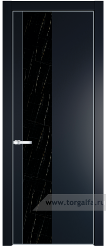 Дверь со стеклом ProfilDoors 19PA Неро мрамор с профилем Черный матовый RAL9005 (Нэви Блу (RAL 7016))