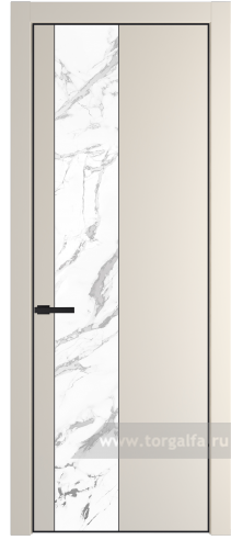 Дверь со стеклом ProfilDoors 19PA Нефи белый узор серебро с профилем Черный матовый RAL9005 (Кремовая Магнолия (RAL 120-04))