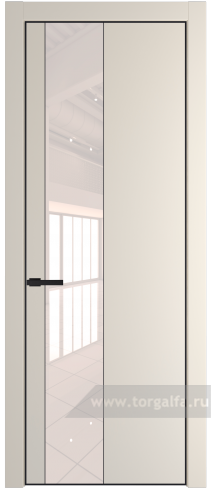 Дверь со стеклом ProfilDoors 19PA Lacobel Перламутровый лак с профилем Черный матовый RAL9005 (Кремовая Магнолия (RAL 120-04))