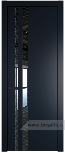 Дверь со стеклом ProfilDoors 20PA Лоран узор золото с профилем Черный матовый RAL9005 (Нэви Блу (RAL 7016))
