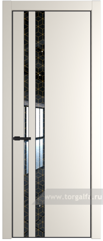 Дверь со стеклом ProfilDoors 20PA Лоран узор золото с профилем Черный матовый RAL9005 (Перламутр белый)