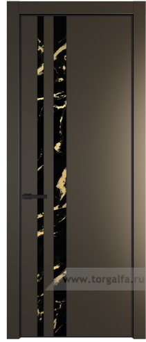 Дверь со стеклом ProfilDoors 20PA Нефи черный узор золото с профилем Черный матовый RAL9005 (Перламутр бронза)