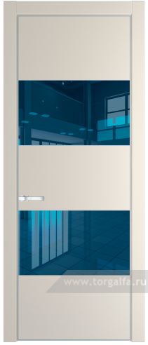 Дверь со стеклом ProfilDoors 22PA Зеркало Blue с профилем Серебро (Кремовая Магнолия (RAL 120-04))