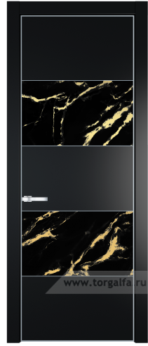 Дверь со стеклом ProfilDoors 22PA Нефи черный узор золото с профилем Серебро (Блэк)