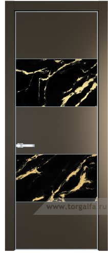 Дверь со стеклом ProfilDoors 22PA Нефи черный узор золото с профилем Серебро (Перламутр бронза)
