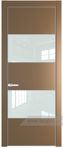 Дверь со стеклом ProfilDoors 22PA Lacobel Белый лак с профилем Серебро (Перламутр золото)