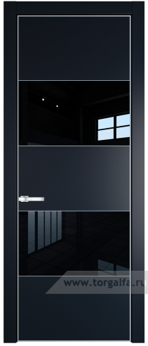 Дверь со стеклом ProfilDoors 22PA Lacobel Черный лак с профилем Серебро (Нэви Блу (RAL 7016))