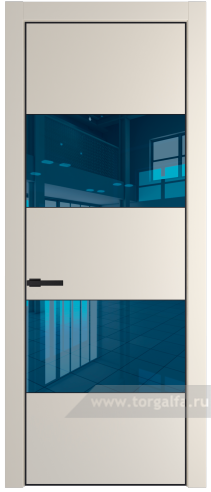 Дверь со стеклом ProfilDoors 22PA Зеркало Blue с профилем Черный матовый RAL9005 (Кремовая Магнолия (RAL 120-04))