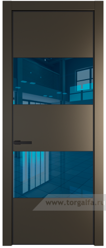 Дверь со стеклом ProfilDoors 22PA Зеркало Blue с профилем Черный матовый RAL9005 (Перламутр бронза)