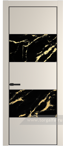 Дверь со стеклом ProfilDoors 22PA Нефи черный узор золото с профилем Черный матовый RAL9005 (Кремовая Магнолия (RAL 120-04))