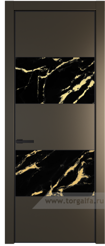 Дверь со стеклом ProfilDoors 22PA Нефи черный узор золото с профилем Черный матовый RAL9005 (Перламутр бронза)