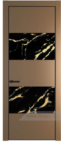Дверь со стеклом ProfilDoors 22PA Нефи черный узор золото с профилем Черный матовый RAL9005 (Перламутр золото)