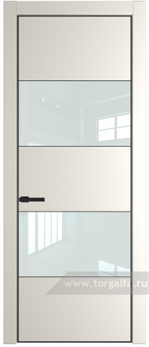 Дверь со стеклом ProfilDoors 22PA Lacobel Белый лак с профилем Черный матовый RAL9005 (Перламутр белый)