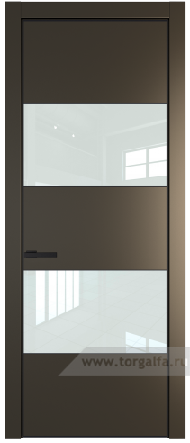 Дверь со стеклом ProfilDoors 22PA Lacobel Белый лак с профилем Черный матовый RAL9005 (Перламутр бронза)