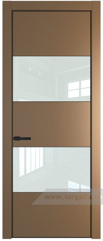 Дверь со стеклом ProfilDoors 22PA Lacobel Белый лак с профилем Черный матовый RAL9005 (Перламутр золото)