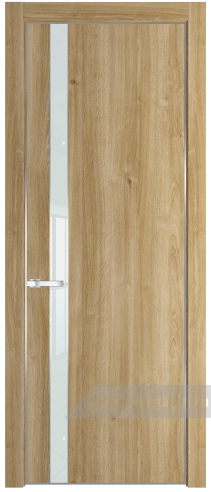 Дверь со стеклом ProfilDoors 18NA Lacobel Белый лак с профилем Серебро (Дуб Карамель)