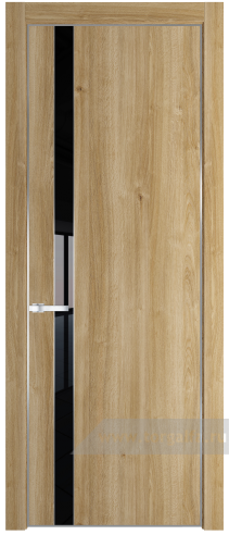 Дверь со стеклом ProfilDoors 18NA Lacobel Черный лак с профилем Серебро (Дуб Карамель)