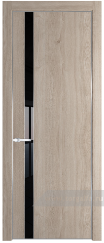 Дверь со стеклом ProfilDoors 18NA Lacobel Черный лак с профилем Серебро (Дуб Сонома)
